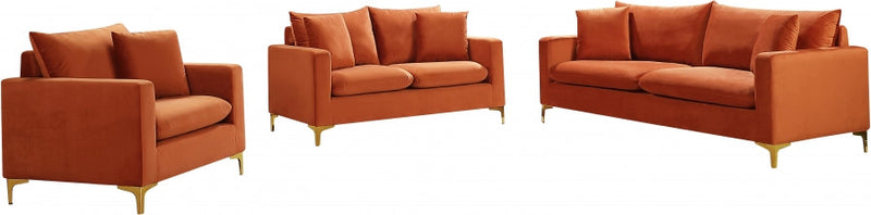 Naomi 81.5" Velvet Upholstered Sofa in Cognac - 633Cognac-S