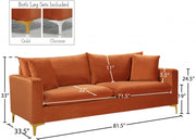 Naomi 81.5" Velvet Upholstered Sofa in Cognac - 633Cognac-S