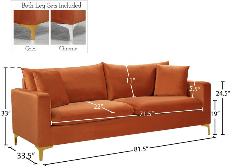 Naomi 81.5" Velvet Upholstered Sofa in Cognac - 633Cognac-S