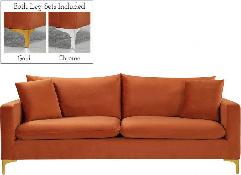 Naomi 81.5" Velvet Upholstered Sofa in Cognac - 633Cognac-S