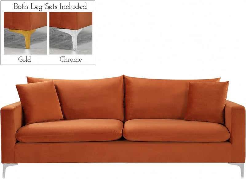 Naomi 81.5" Velvet Upholstered Sofa in Cognac - 633Cognac-S