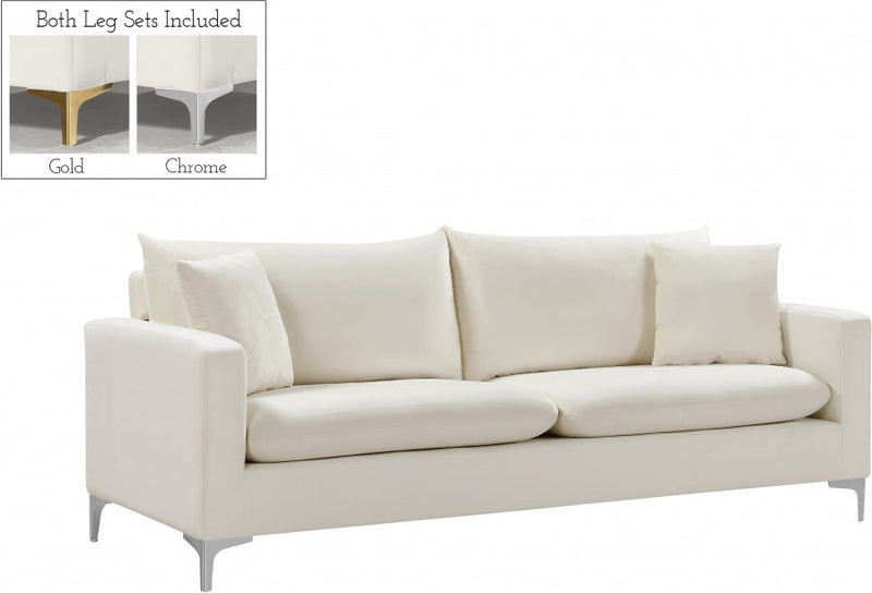 Naomi 81.5" Velvet Upholstered Sofa in Cream - 633Cream-S