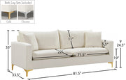 Naomi 81.5" Velvet Upholstered Sofa in Cream - 633Cream-S