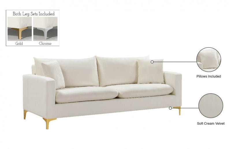Naomi 81.5" Velvet Upholstered Sofa in Cream - 633Cream-S