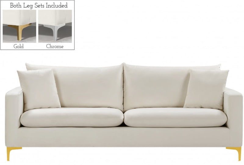 Naomi 81.5" Velvet Upholstered Sofa in Cream - 633Cream-S