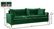 Naomi 81.5" Velvet Upholstered Sofa in Green - 633Green-S