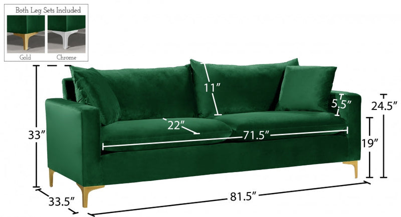 Naomi 81.5" Velvet Upholstered Sofa in Green - 633Green-S