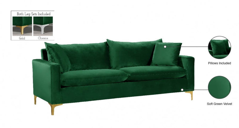 Naomi 81.5" Velvet Upholstered Sofa in Green - 633Green-S