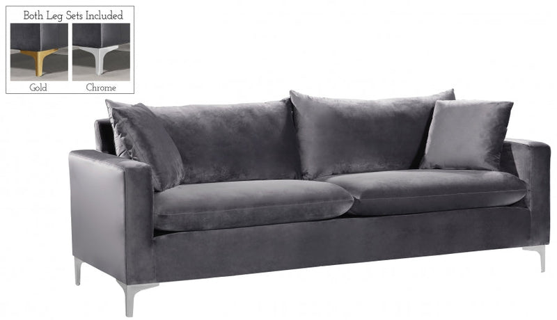 Naomi 81.5" Velvet Upholstered Sofa in Grey - 633Grey-S