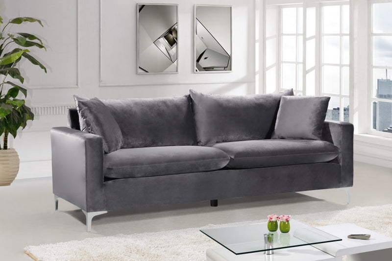 Naomi 81.5" Velvet Upholstered Sofa in Grey - 633Grey-S