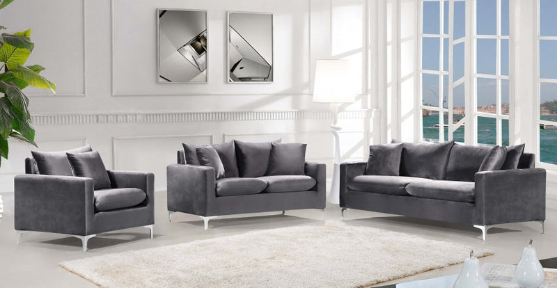 Naomi 81.5" Velvet Upholstered Sofa in Grey - 633Grey-S