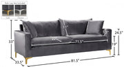 Naomi 81.5" Velvet Upholstered Sofa in Grey - 633Grey-S