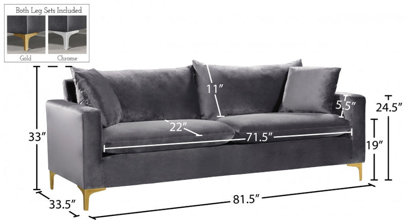 Naomi 81.5" Velvet Upholstered Sofa in Grey - 633Grey-S