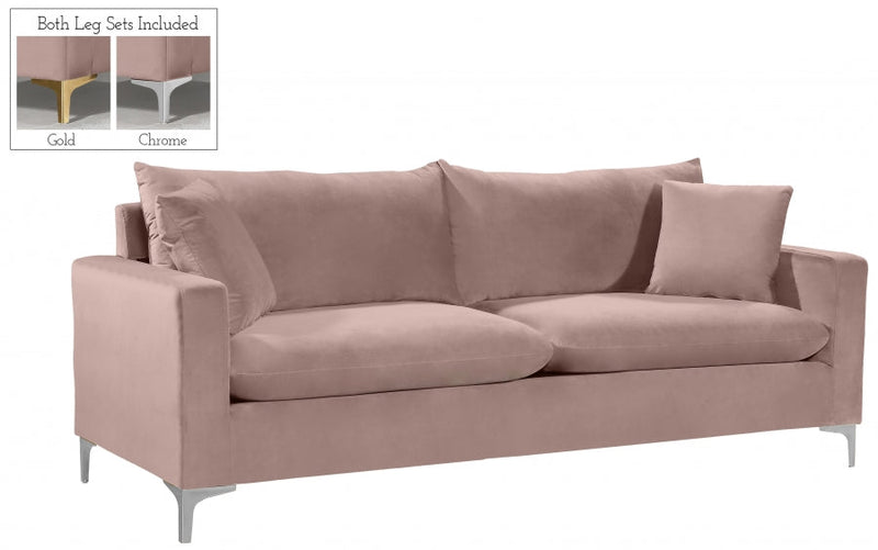 Naomi 81.5" Velvet Upholstered Sofa in Pink - 633Pink-S