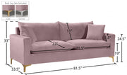 Naomi 81.5" Velvet Upholstered Sofa in Pink - 633Pink-S