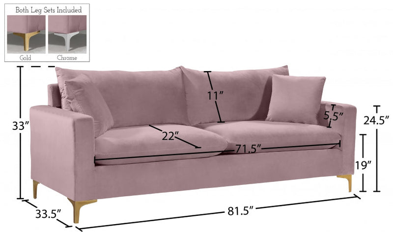 Naomi 81.5" Velvet Upholstered Sofa in Pink - 633Pink-S