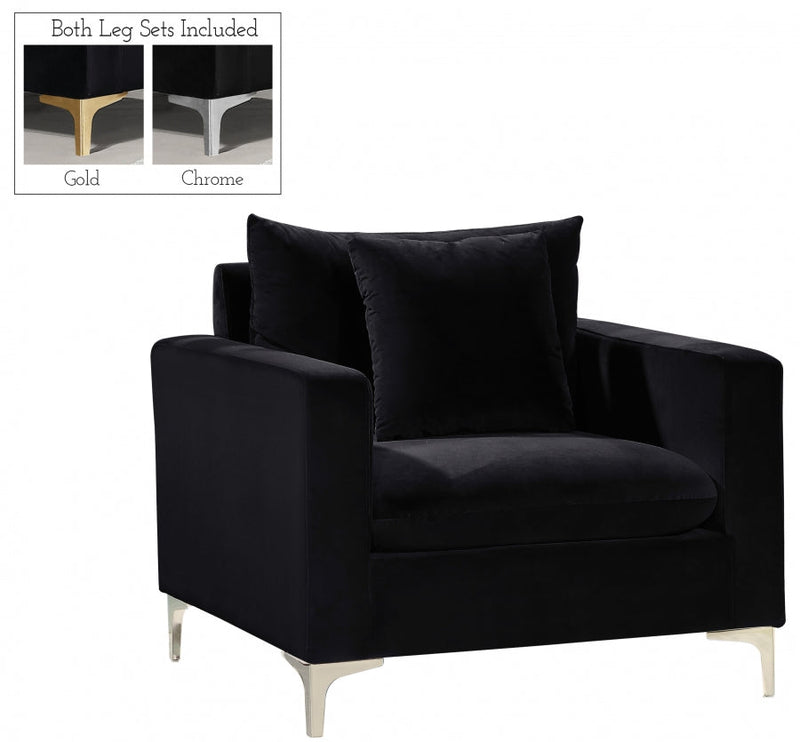 Naomi Velvet Upholstered Chair in Black - 633Black-C