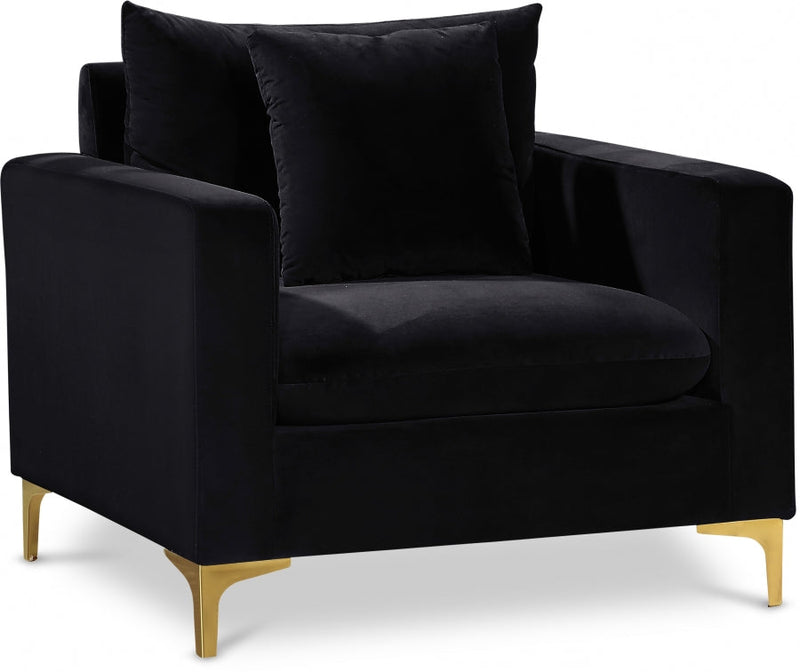 Naomi Velvet Upholstered Chair in Black - 633Black-C