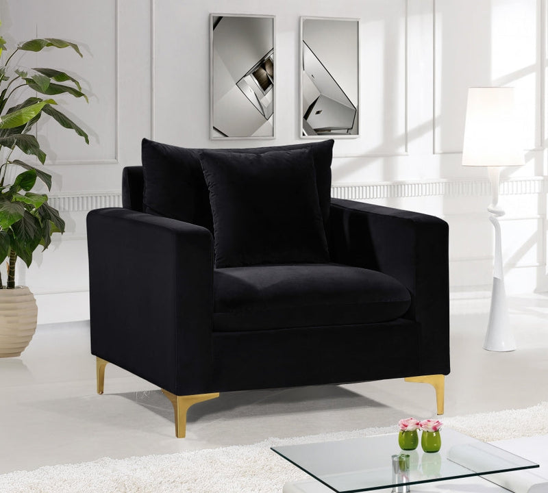 Naomi Velvet Upholstered Chair in Black - 633Black-C