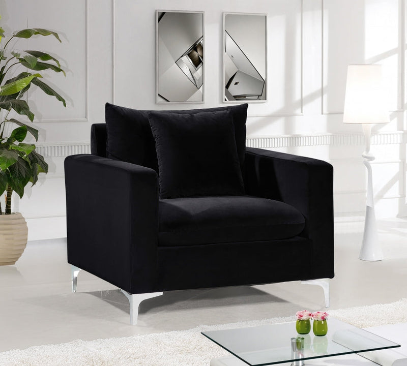 Naomi Velvet Upholstered Chair in Black - 633Black-C