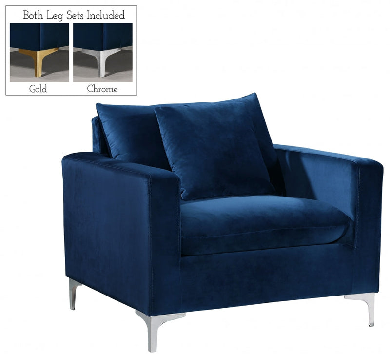Naomi Velvet Upholstered Chair in Blue - 633Navy-C