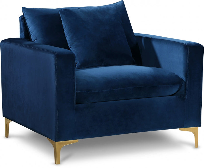 Naomi Velvet Upholstered Chair in Blue - 633Navy-C