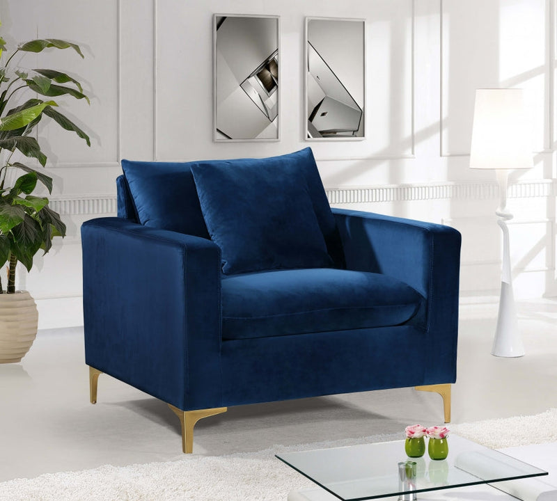 Naomi Velvet Upholstered Chair in Blue - 633Navy-C