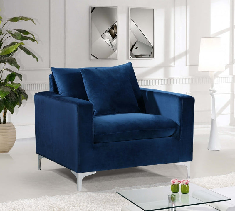 Naomi Velvet Upholstered Chair in Blue - 633Navy-C