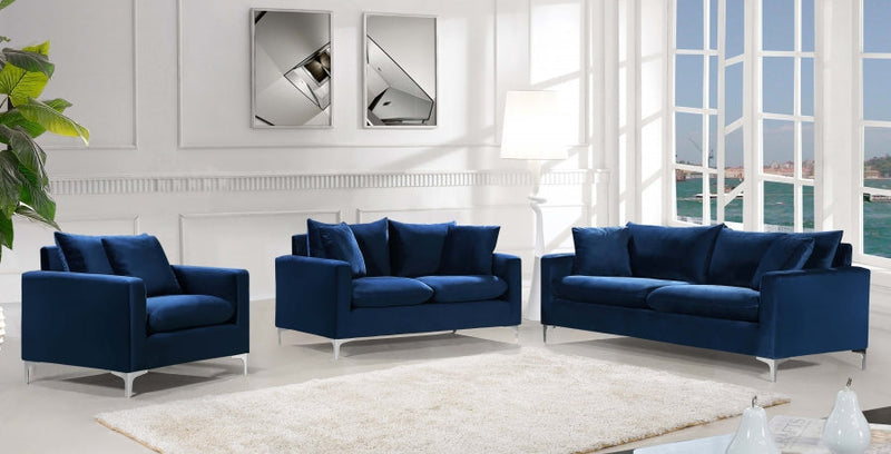 Naomi Velvet Upholstered Chair in Blue - 633Navy-C