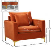 Naomi Velvet Upholstered Chair in Cognac - 633Cognac-C