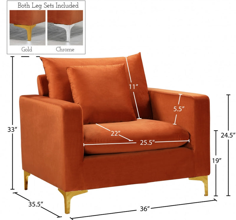 Naomi Velvet Upholstered Chair in Cognac - 633Cognac-C