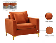 Naomi Velvet Upholstered Chair in Cognac - 633Cognac-C