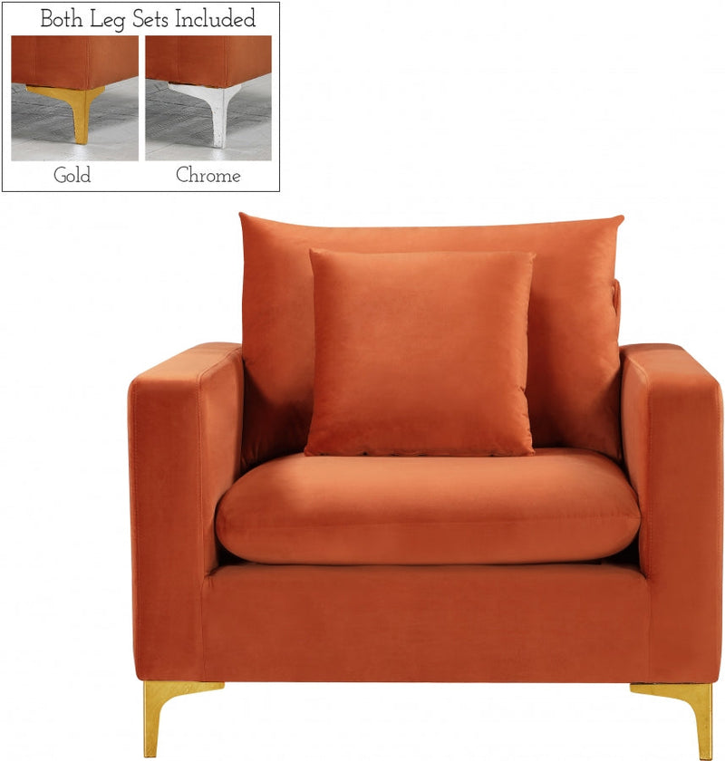 Naomi Velvet Upholstered Chair in Cognac - 633Cognac-C