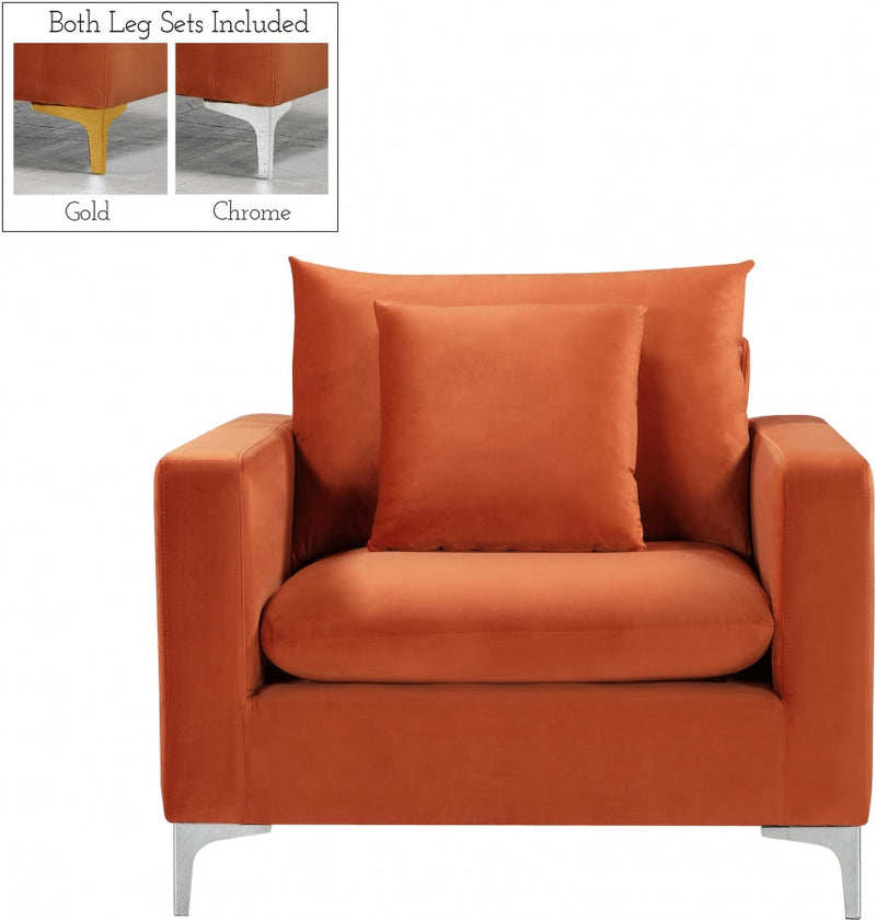 Naomi Velvet Upholstered Chair in Cognac - 633Cognac-C