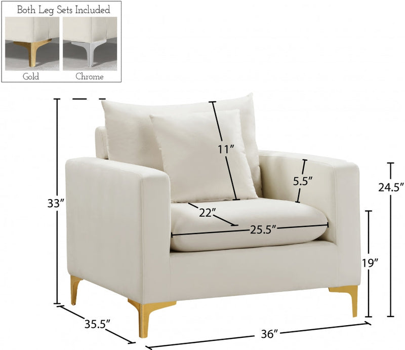 Naomi Velvet Upholstered Chair in Cream - 633Cream-C