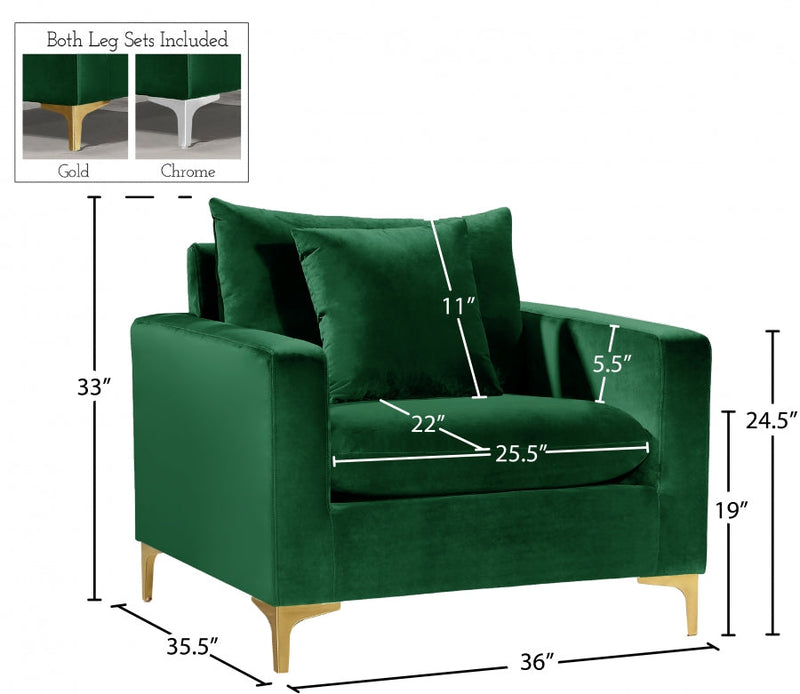 Naomi Velvet Upholstered Chair in Green - 633Green-C