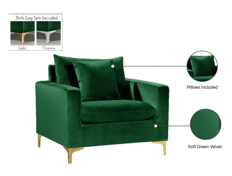 Naomi Velvet Upholstered Chair in Green - 633Green-C