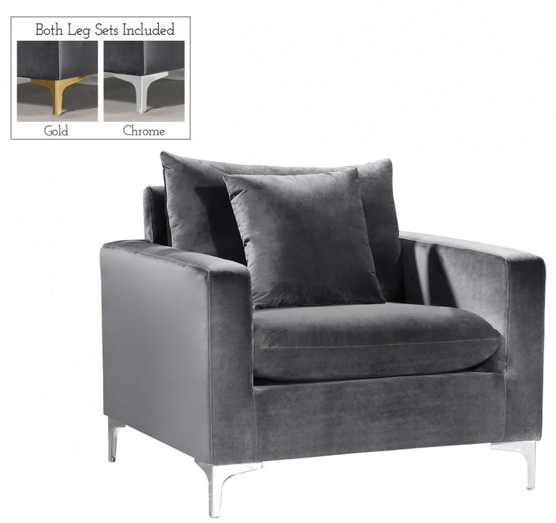 Naomi Velvet Upholstered Chair in Grey - 633Grey-C