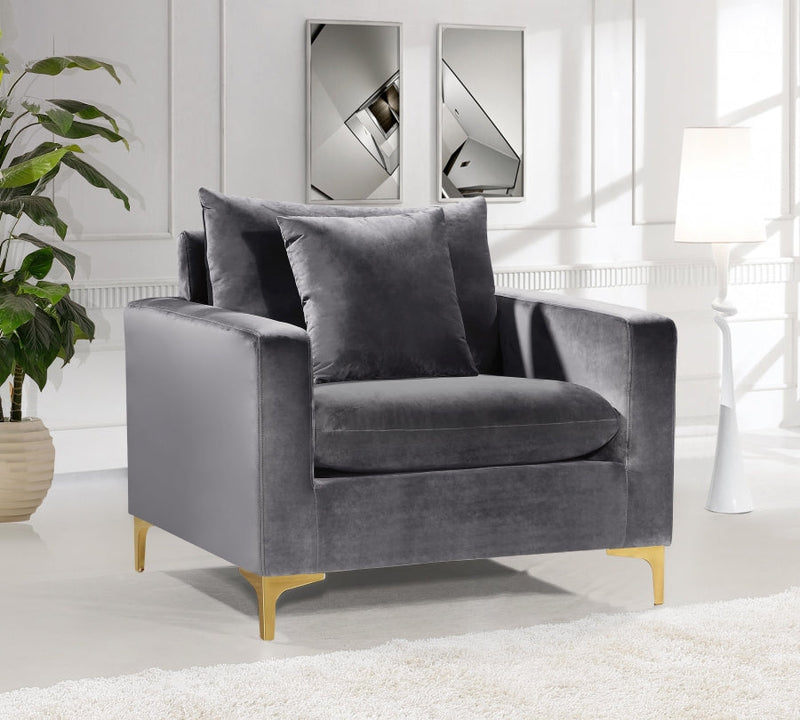 Naomi Velvet Upholstered Chair in Grey - 633Grey-C
