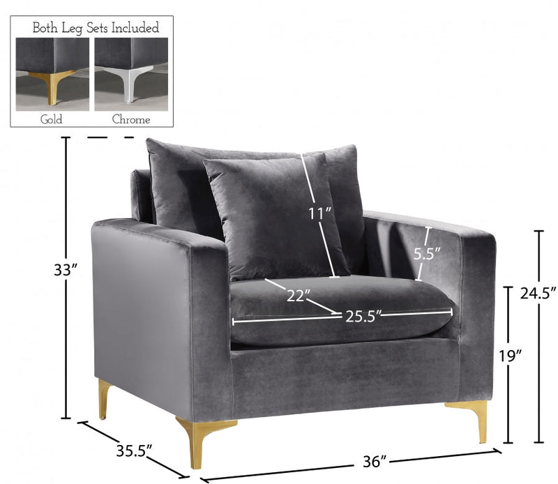 Naomi Velvet Upholstered Chair in Grey - 633Grey-C