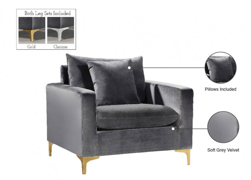 Naomi Velvet Upholstered Chair in Grey - 633Grey-C