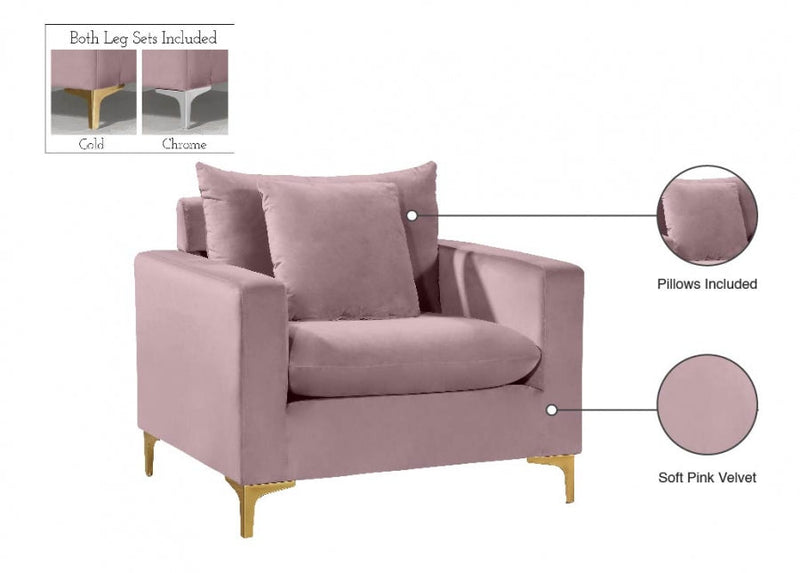 Naomi Velvet Upholstered Chair in Pink - 633Pink-C