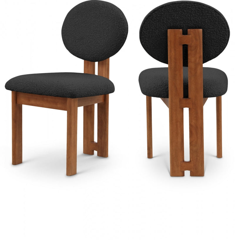 Napa Boucle Fabric Upholstered Dining Chair in Black, Set of 2 - 489Black-C