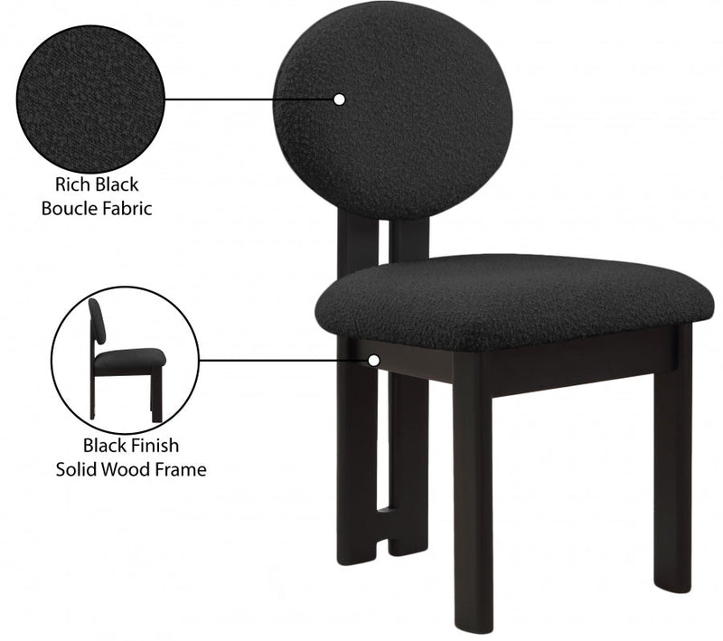 Napa Boucle Fabric Upholstered Dining Chair in Black, Set of 2 - 490Black-C