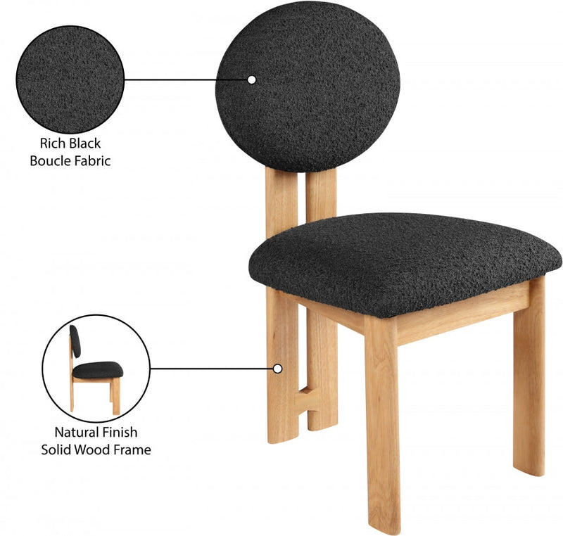 Napa Boucle Fabric Upholstered Dining Chair in Black, Set of 2 - 503Black-C