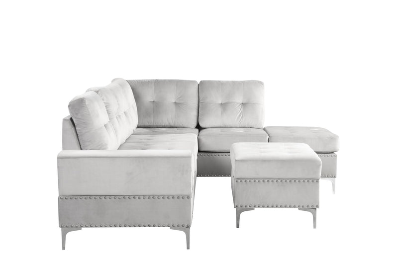 Naples - 2 PC Silver Sectional with Drop Down Table, Cup Holder, Chromee Legs - S563-Sectional
