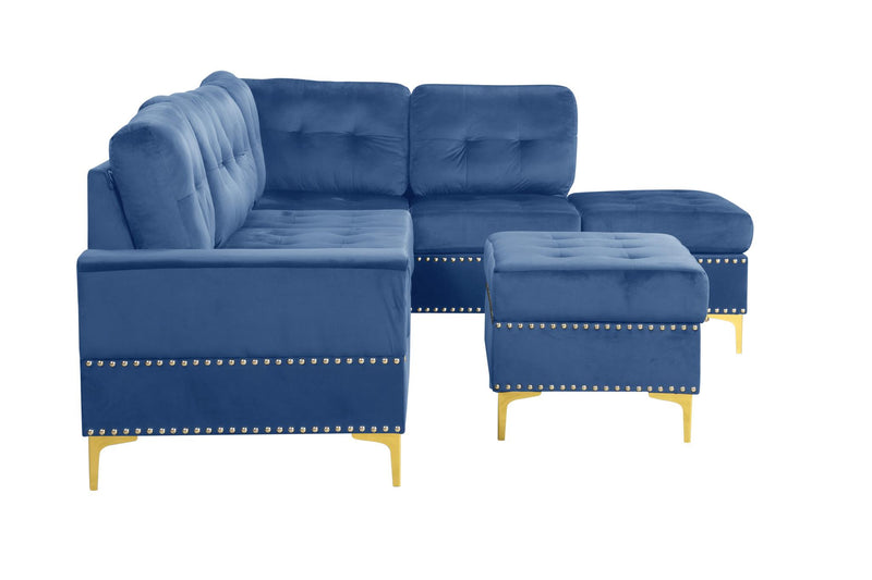 Naples - Blue Velvet Storage Ottoman with Gold Legs - S564-O
