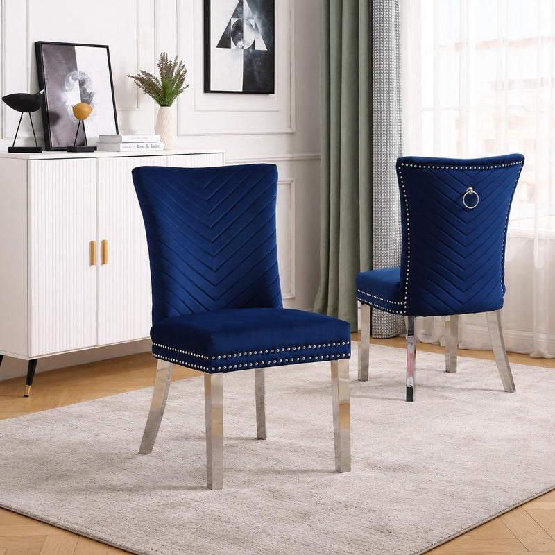 Napoli - Upholstered Velvet Chair with Chrome Nailhead Trim 2PC/CTN - D172-C
