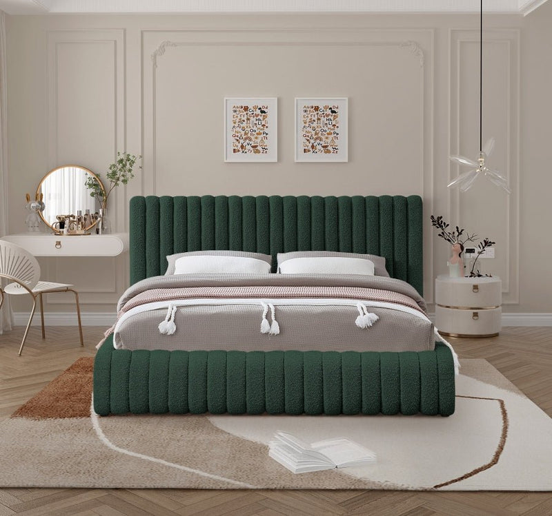 Nash Boucle Fabric King Bed Green - Gate FurnitureKing Bed