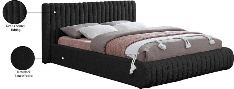 Nash Boucle Fabric Queen Bed Black - Gate FurnitureQueen Bed